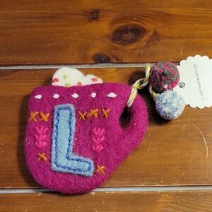 Anthropologie Cocoa Cup "L" Pom-Pom Ornament